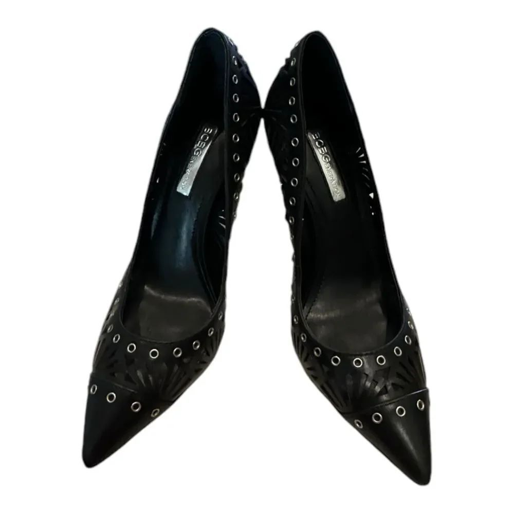 BCBGeneration Tomasa Women's Black Laser Cutout Leather Heels 5.5